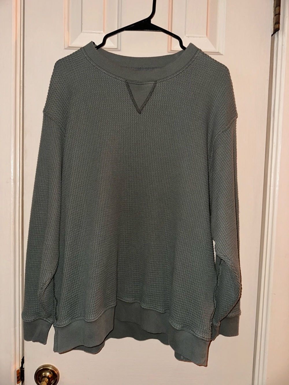 aerie Waffle-Knit Pullover Sweatshirt in Sage Green